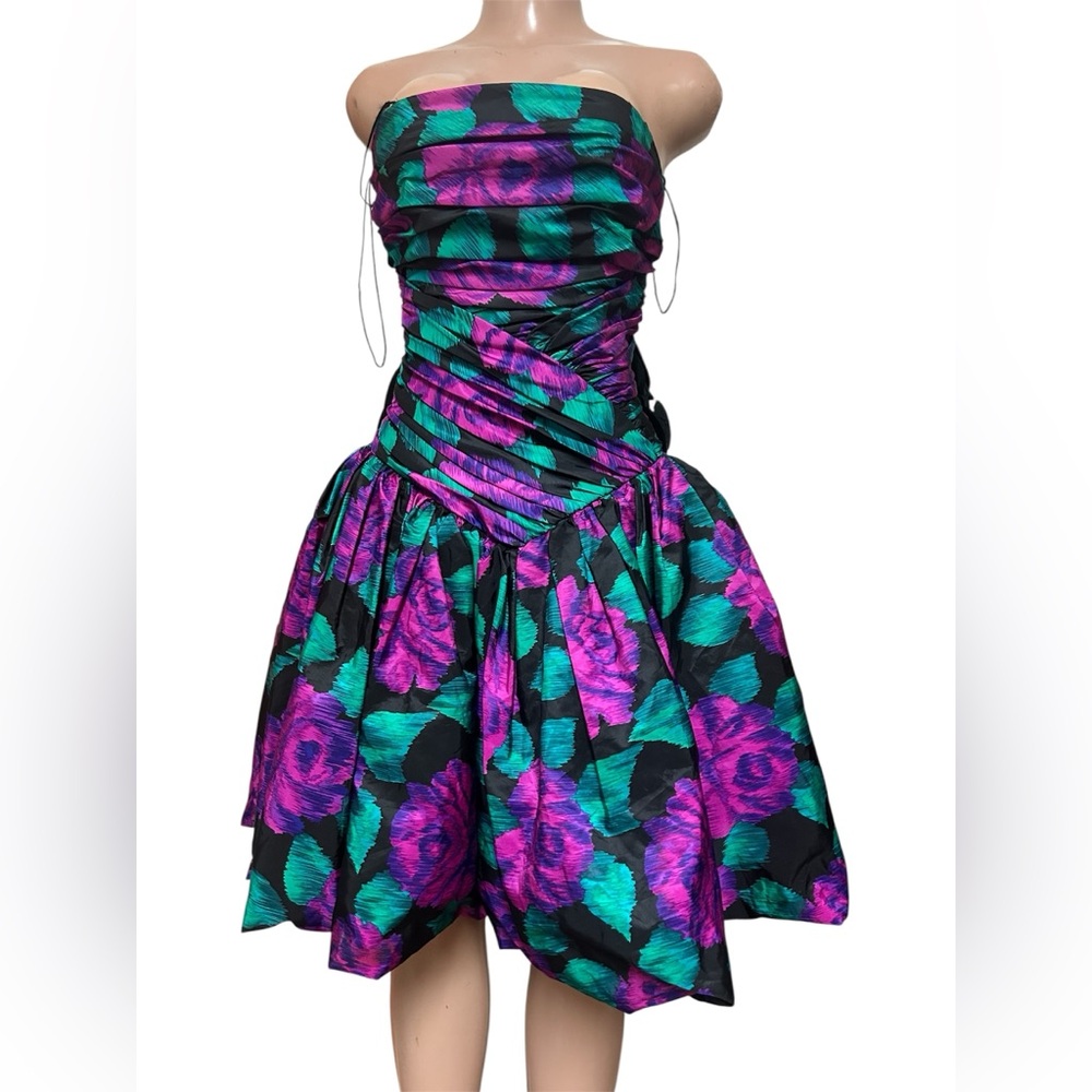 Lillie Rubin Strapless Dress - Black, Purple, and Green